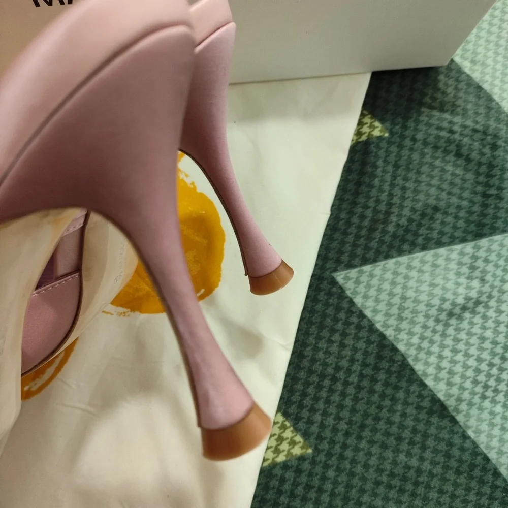 Manolo Blahnik Pink Satin Crystal-Buckle Pointed Mules